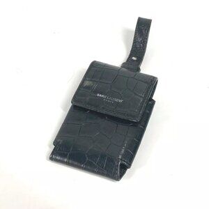 Auth SAINT LAURENT PARIS logo Cigarette case pouch Cigarette case Leather Black